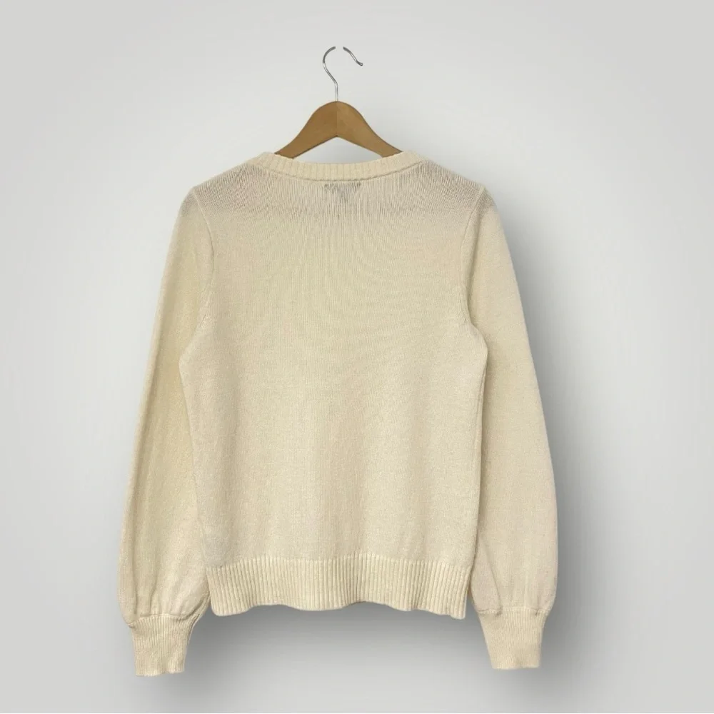 J. Crew‎ Crewneck sweater with jeweled buttons Cream Sz S